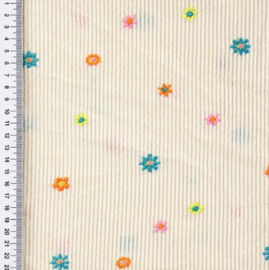 Baby Rib Cord Embroidered Mini Flowers - Ecru