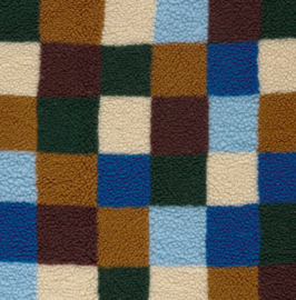 Sherpa Fleece stof bedrukt Ruiten Kobalt