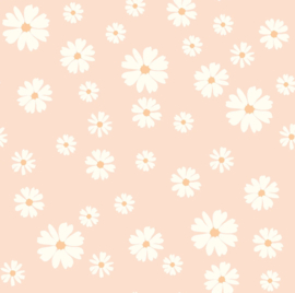 Katoen Poplin stof bedrukt Bloemen Licht zalm