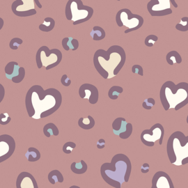 French Terry bedrukt Harten Mauve