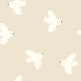 Hydrofiel stof bedrukt Vogels Beige
