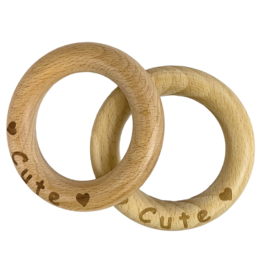 Houten bijtring "CUTE" (2 stuks)