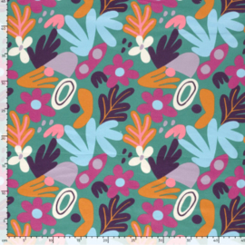 French Terry brushed Bloemen Petrol