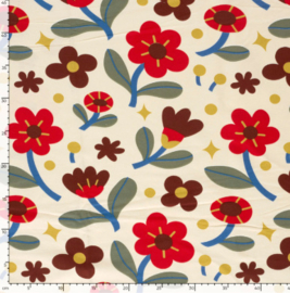 French Terry digitaal bedrukt Bloemen Beige