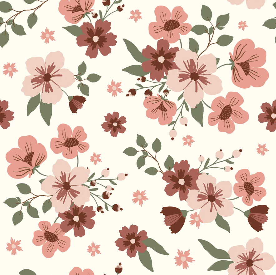 Tricot print bedrukt Bloemen Gebroken wit