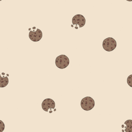 Katoen Jersey stof bedrukt Cookies Beige