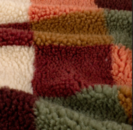 Sherpa Fleece stof bedrukt Ruiten Bordeaux