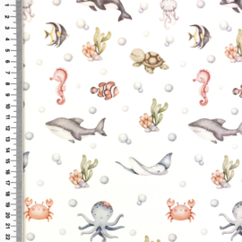 Poplin digitale print Tiny Ocean Pals - Design B