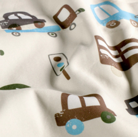 Softshell stof digitaal bedrukt Auto's Beige