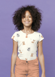 Tricot print bedrukt Dieren gebroken wit