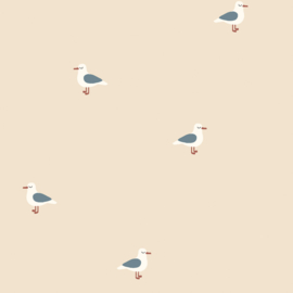 Katoen Jersey stof bedrukt Vogels Beige