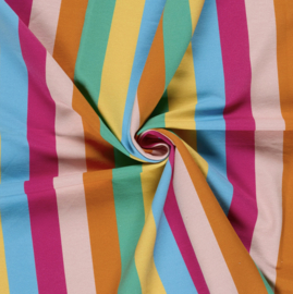 French Terry stof digitaal bedrukt Strepen Fuchsia