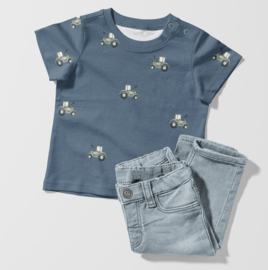 Tricot print bedrukt tractoren Indigo