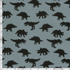 French Terry stof vossen dinosaurussen indigo