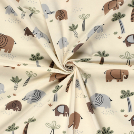 Tricot print bedrukt Olifanten ecru