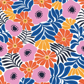 Katoen Poplin stof bedrukt allover Retro bloemen