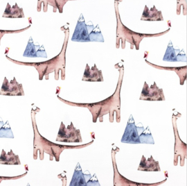 Snoozy fabrics Tricot digital printed Dinosaur & friend