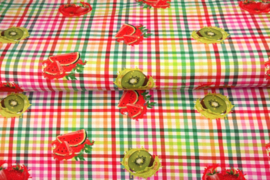 Stenzo tricot stof printed Fruit op ruit