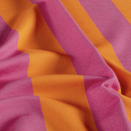French Terry stof digitaal bedrukt Strepen Fuchsia/Oranje