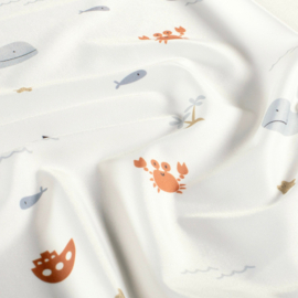 Swimwear Jersey digitaal bedrukt Walvissen Gebroken wit