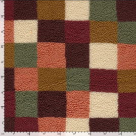 Sherpa Fleece stof bedrukt Ruiten Bordeaux