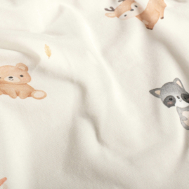 Tricot print bedrukt Dieren gebroken wit