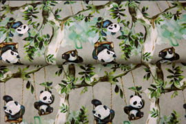 Katoen Poplin stof bedrukt allover print Panda