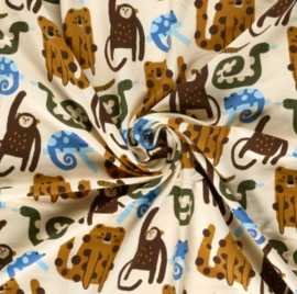 French Terry digitaal bedrukt  Dieren Beige