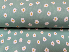 Rib jersey digitaal bedrukt Bloemen Oudgroen