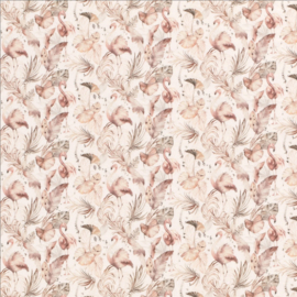 Tricot stof bedrukt flamingo & bloem