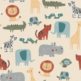 Hydrofiel stof bedrukt safari dieren Beige