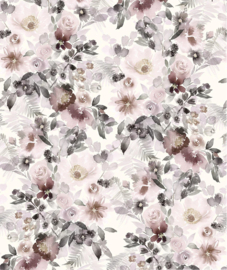 Rib jersey digitaal bedrukt Bloemen Gebroken wit