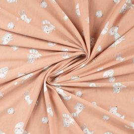 Qjutie bamboe tricot print Woodland animals