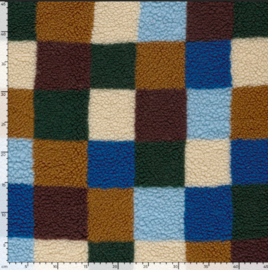 Sherpa Fleece stof bedrukt Ruiten Kobalt