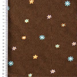 Baby Rib Cord Embroidered Mini Flowers - Choco