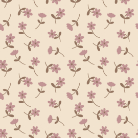 Katoen Jersey bedrukt Bloemen Beige