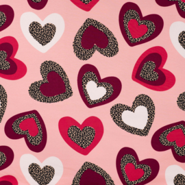 French Terry Brushed Print Leopard Hearts Poudre