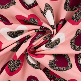 French Terry Brushed Print Leopard Hearts Poudre