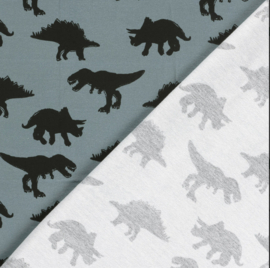 French Terry stof vossen dinosaurussen indigo