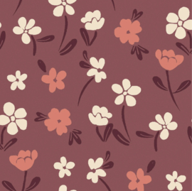 Flanel bedrukt raketten Bloemen Bordeaux