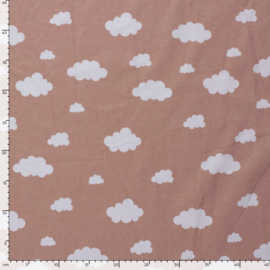 Flanel bedrukt wolken oud roze