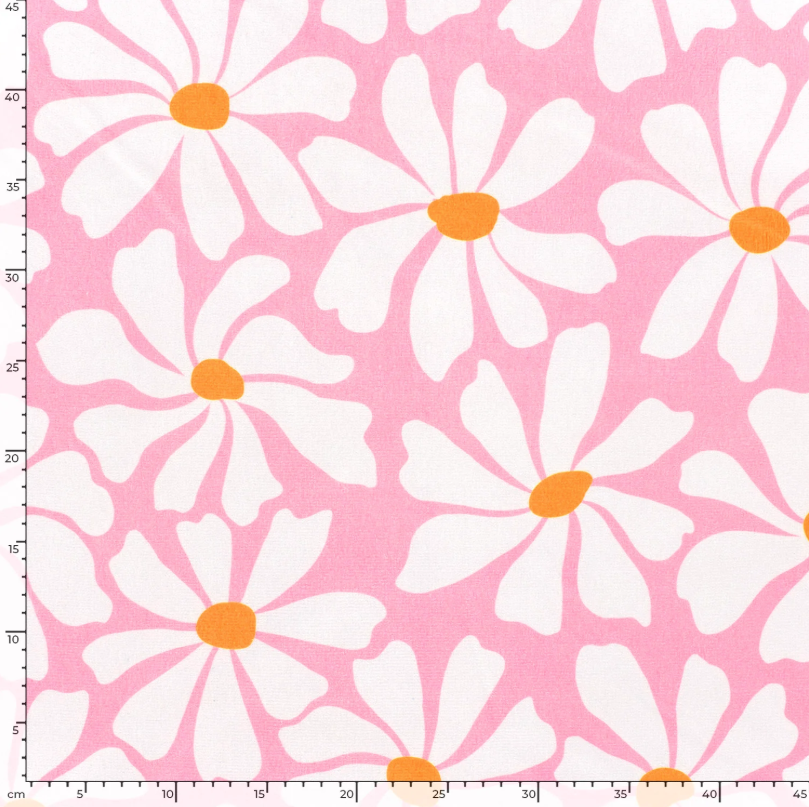 Badhanddoek stof digitaal bedrukt Bloemen Pink