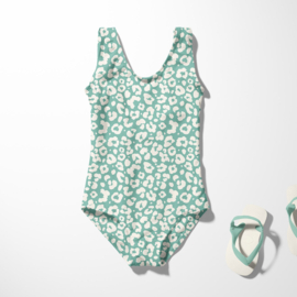 Swimwear Jersey digitaal bedrukt Panter Donker mint