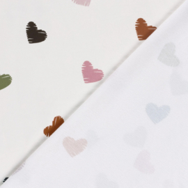 French Terry stof Harten gebroken wit