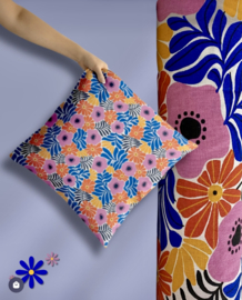 Katoen Poplin stof bedrukt allover Retro bloemen