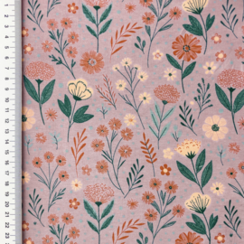 Tricot printed Big Flowers - roze
