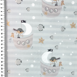 Poplin digitale print Tiny Ocean Pals - Design F