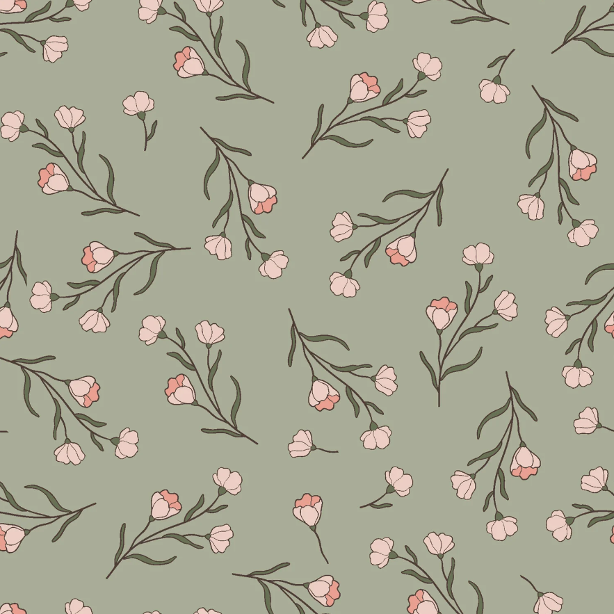 Tricot print bedrukt Bloemen Olijf Groen