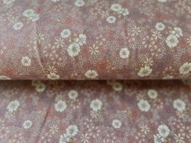 Tricot stof Bloemenprint mauve