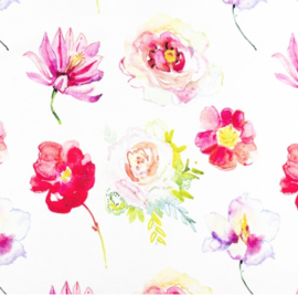 Snoozy fabrics Tricot digital bedrukt aquarel bloemen Design A